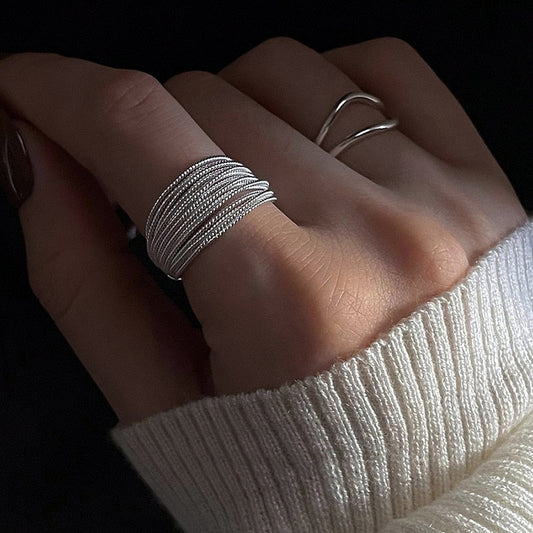 Sterling Silber Einzigartige Linien Ring für Frauen Schmuck Finger Einstellbar Offen Vintage Ring Für Party Geburtstag Geschenk